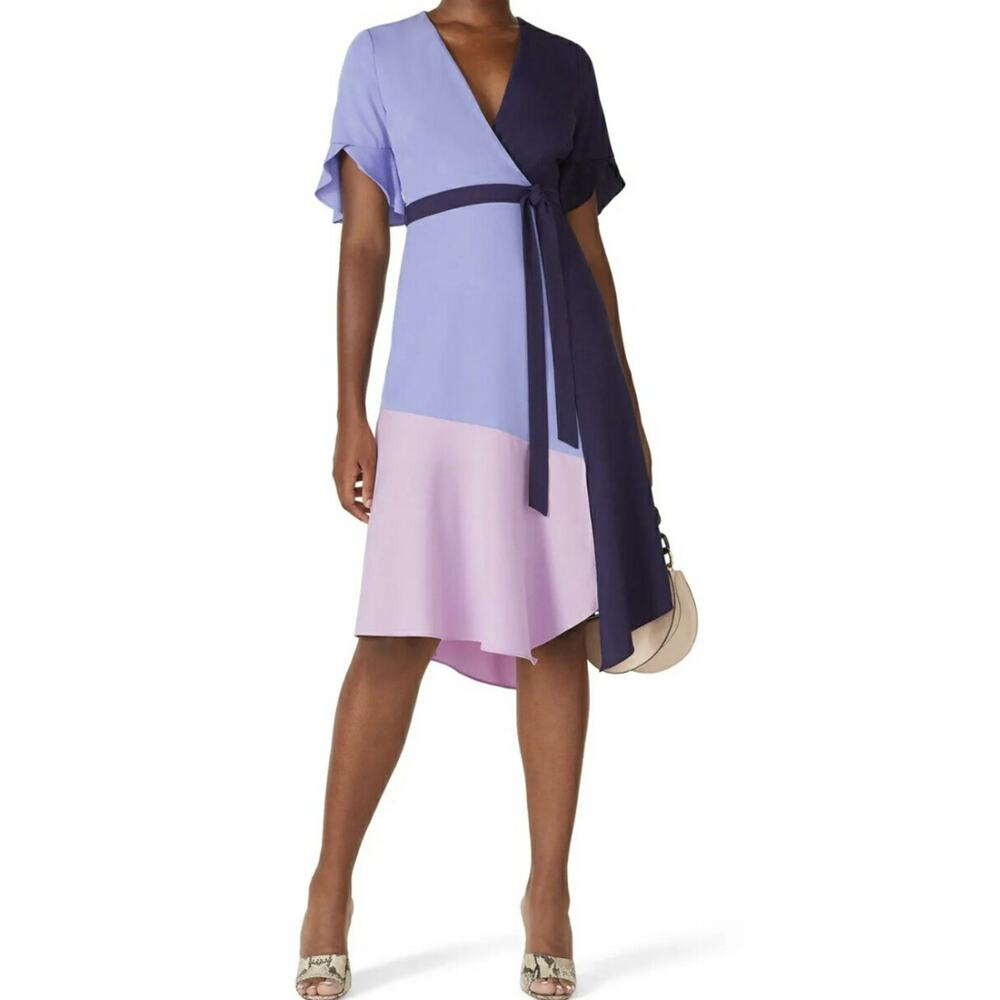 Hutch Colorblock Wrap Dress Blue Short Sleeves V-Neck Size L